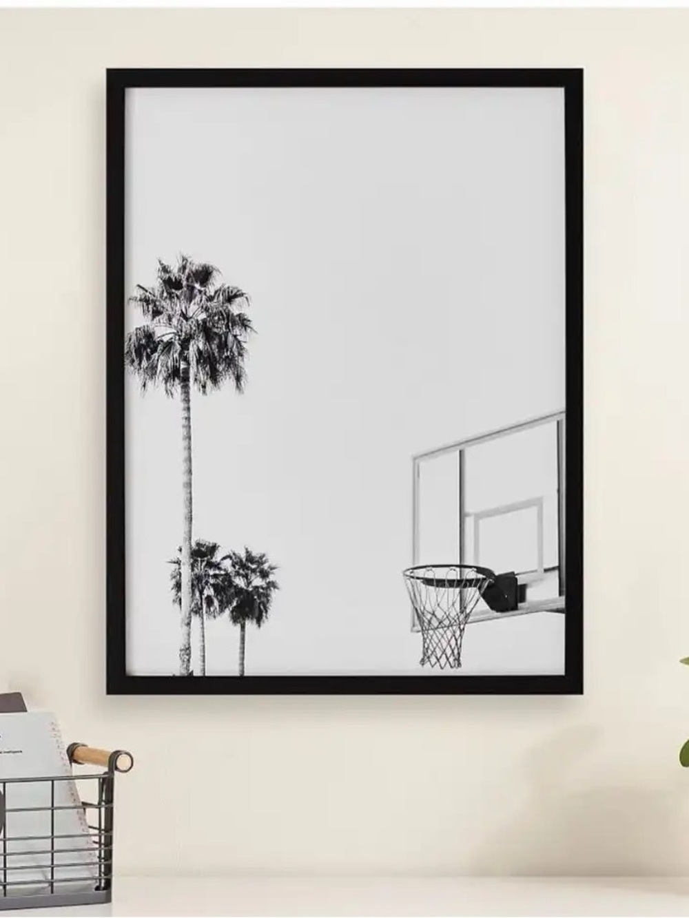 Pottery Barn Teen framed palm trees with basketball hoop art